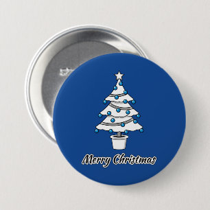 White Christmas Tree Blue Decorations - Merry Xmas 7.5 Cm Round Badge