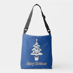 White Christmas Tree Blue Decorations - Merry Xmas Crossbody Bag