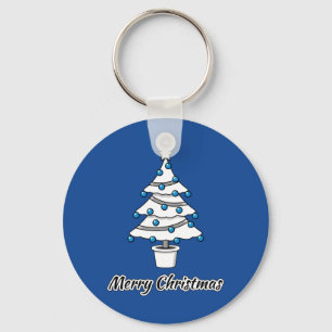 White Christmas Tree Blue Decorations - Merry Xmas Key Ring