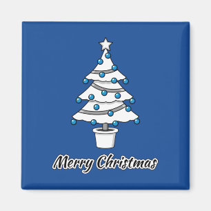 White Christmas Tree Blue Decorations - Merry Xmas Magnet