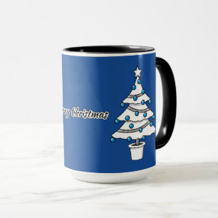White Christmas Tree Blue Decorations - Merry Xmas Mug