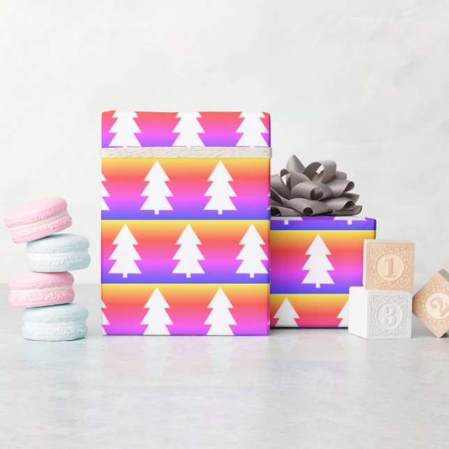 White Christmas Tree Blue Purple Orange  Wrapping Paper (Baby Shower)