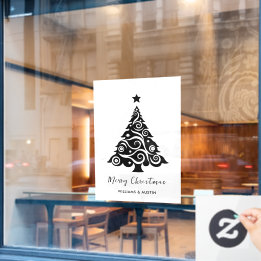 White Christmas Tree Business Window Decoration Cling