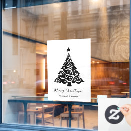 White Christmas Tree Business Window Decoration Window Cling