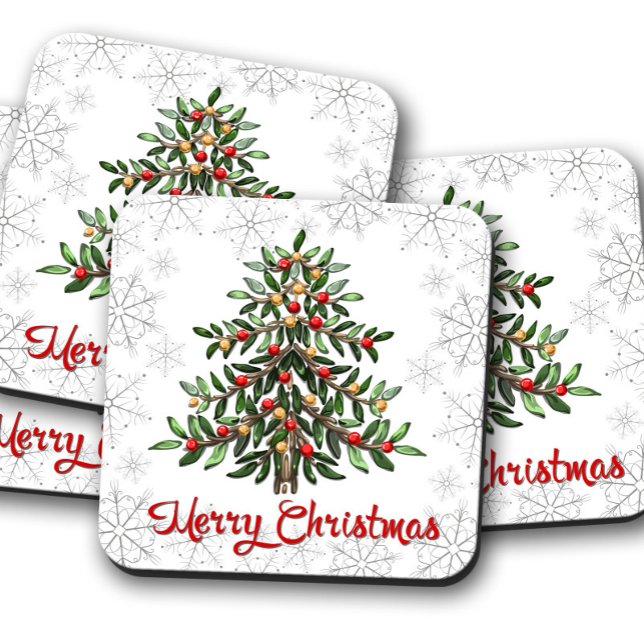 White Christmas Tree | Christmas Cork Coaster Set  (Creator Uploaded)