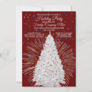 White Christmas Tree Colourful Red Holidays Party Invitation