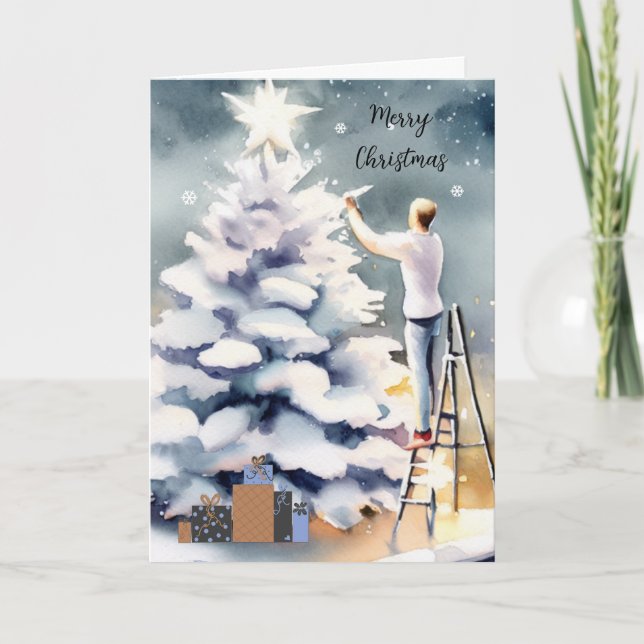 White Christmas Tree Holiday Card (Front)