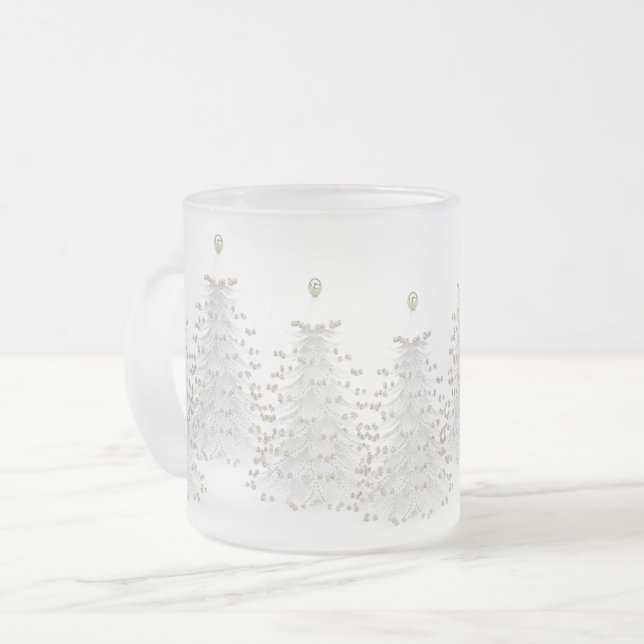 White Christmas Tree Holiday Frosted Mug (Front Left)