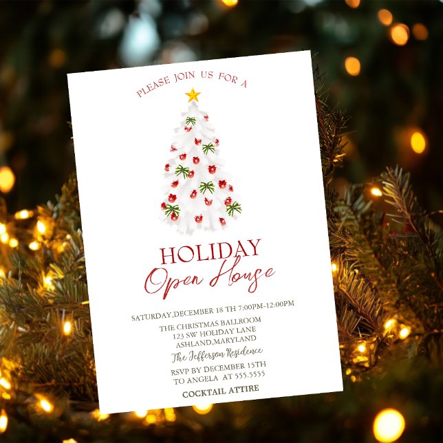White Christmas Tree Holiday Open House   Invitation (Creator Uploaded)
