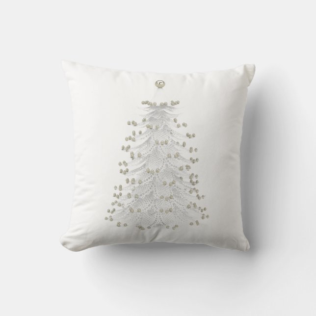 White Christmas Tree Holiday Throw Pillow (Front)