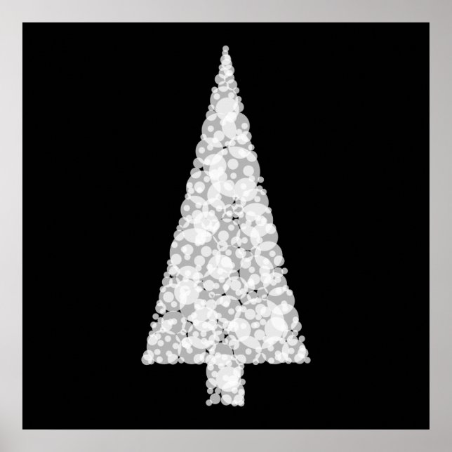 White Christmas Tree. On Black. Stylish. Poster (Front)