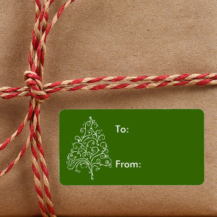White Christmas Tree on Green Gift Tag