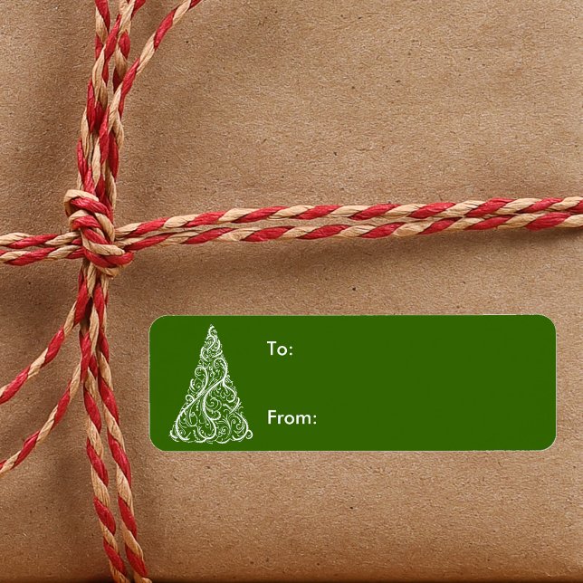 White Christmas Tree on Green Holiday Gift Tag (Creator Uploaded)