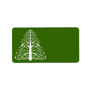 White Christmas Tree on Green Label