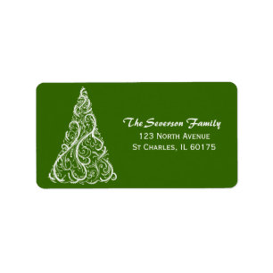 White Christmas Tree on Green Return Address Label