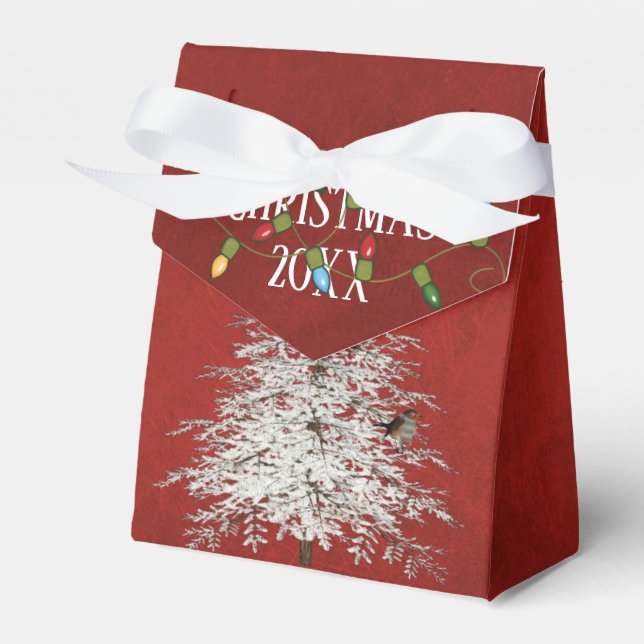 white Christmas tree on red Favour Box (Front Side)