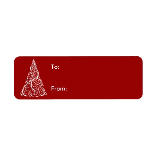 White Christmas Tree on Red Gift Tag Return Address Label