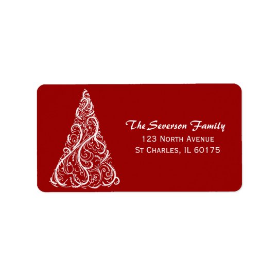 White Christmas Tree on Red Return Address Address Label