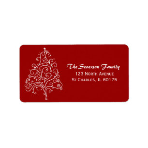 White Christmas Tree on Red Return Address Label