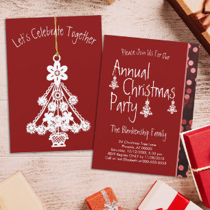 White Christmas Tree Ornament Deep Red Custom  Invitation