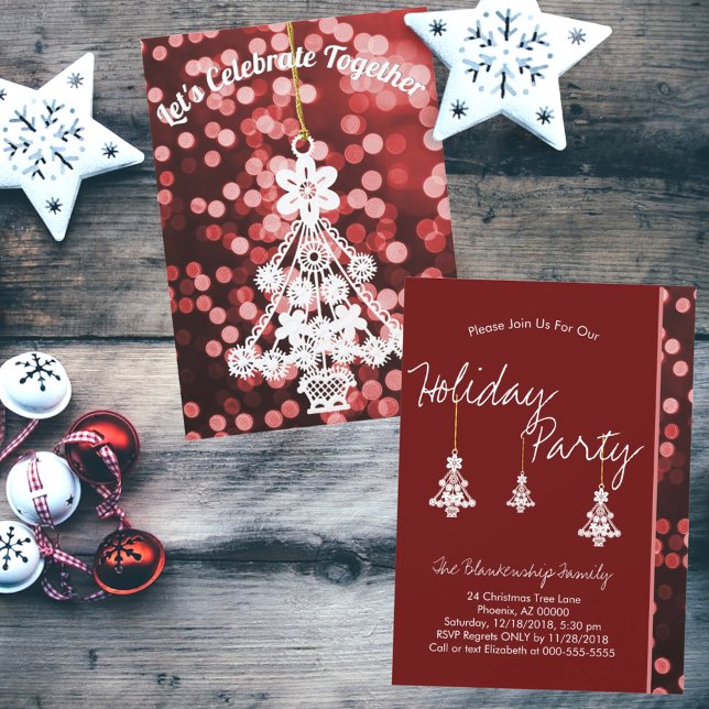 White Christmas Tree Ornament  Invitation (party invitation front and back)