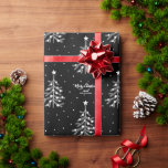 White Christmas Tree Pattern Custom Text Black Wrapping Paper<br><div class="desc">This Christmas wrapping paper features a white pine tree and white snow pattern with custom text on a black background (Changeable background colour). For more advanced customisation of this design,  please click the "customise further" link.</div>