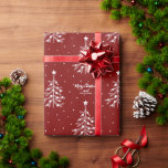 White Christmas Tree Pattern Custom Text Red Wrapping Paper<br><div class="desc">This Christmas wrapping paper features a white pine tree and white snow pattern with custom text on a red background (Changeable background colour). For more advanced customisation of this design,  please click the "customise further" link.</div>