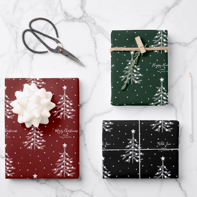 White Christmas Tree Pattern Custom Text Wrapping Paper Sheet (Front)