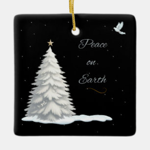 White Christmas tree Peace ornament