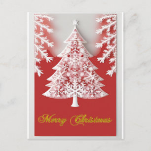 🎁 White Christmas Tree Red Ornaments Star Bold  Postcard