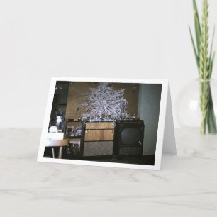 White Christmas Tree Retro TV Vintage Holiday Card