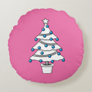 White Christmas Tree Round Cushion