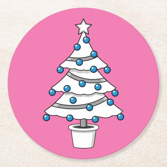 White Christmas Tree Round Paper Coaster (Front)