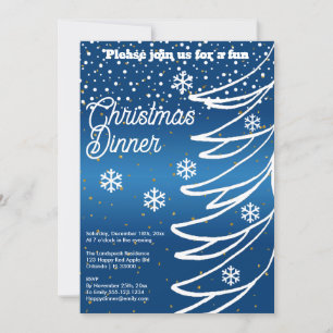 White Christmas Tree & Snow & Gold Confetti Invitation