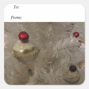 White Christmas Tree Square Sticker