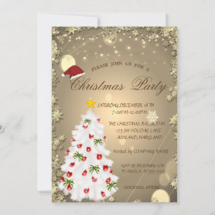White Christmas Tree,Stars Christmas Company Party Invitation