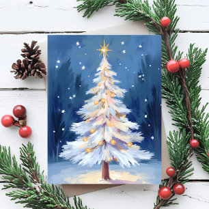 White Christmas Tree Winter Snow Holiday Postcard