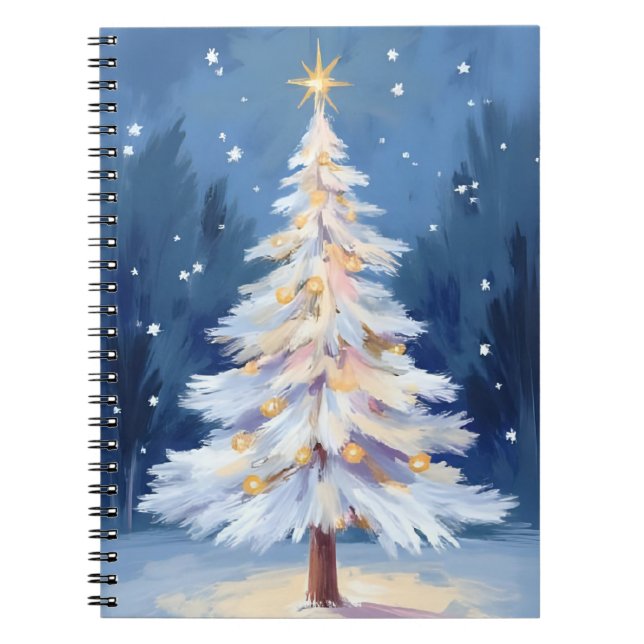 White Christmas Tree Winter Snow Notebook (Front)
