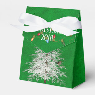 white Christmas tree with bird and bells Favour Box