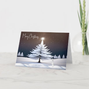 White Christmas Tree With Bunny Holiday Card