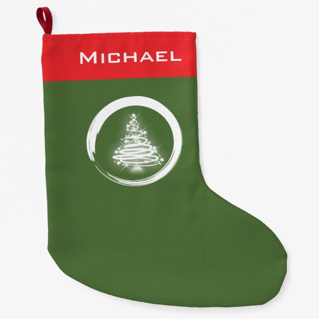 White Christmas Tree with Enso Large Christmas Stocking (Front)