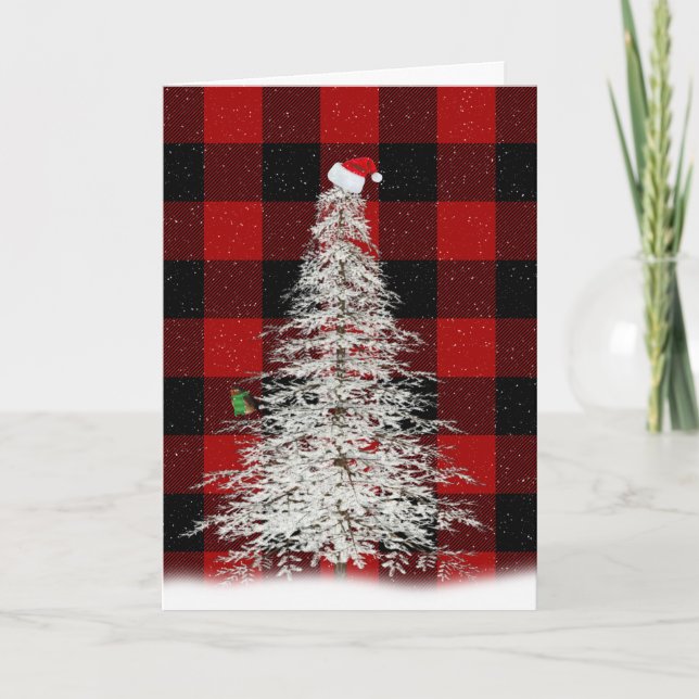 White Christmas tree with hat and bird Card (Front)