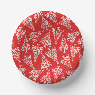 White Christmas Tree with Red Backing  Paper Plate