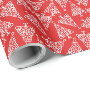 White Christmas Tree with Red Backing Wrapping Paper