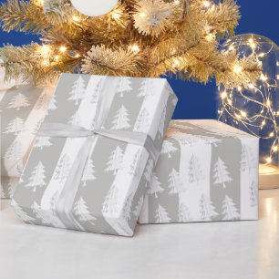 White Christmas Tree Wrapping Grey & White Stripe Paper