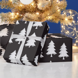 White Christmas Tree Wrapping Paper Black