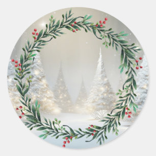 White Christmas Trees Classic Round Sticker