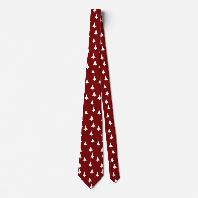 White Christmas Trees Dk Red Gift  Tie (Front)
