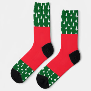 White Christmas Trees Green Red Socks