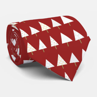 White Christmas Trees on a Red Background Festive Tie